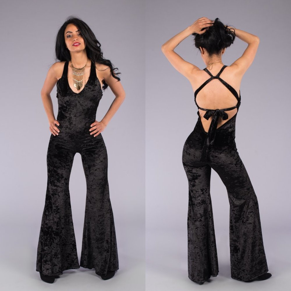 Black Velvet Jumpsuit - Black Jumpsuit - Black Onesie - Warrior Within Designs